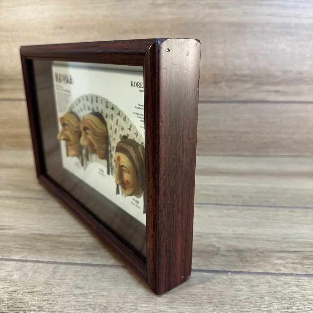 3 Korean Exorcism Masks Framed Shadowbox Yangban Imae Bune Hahoe Byeolsin‎ Koryo